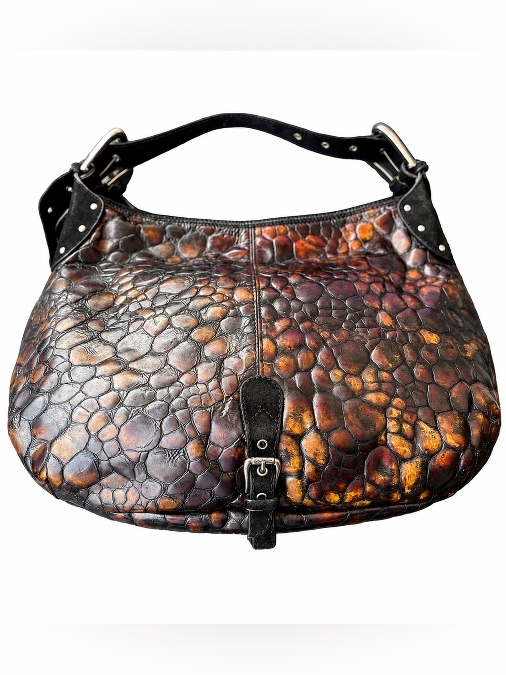 Donald J. Pliner Made In Italy Patent Embossed Croc Hobo Bag